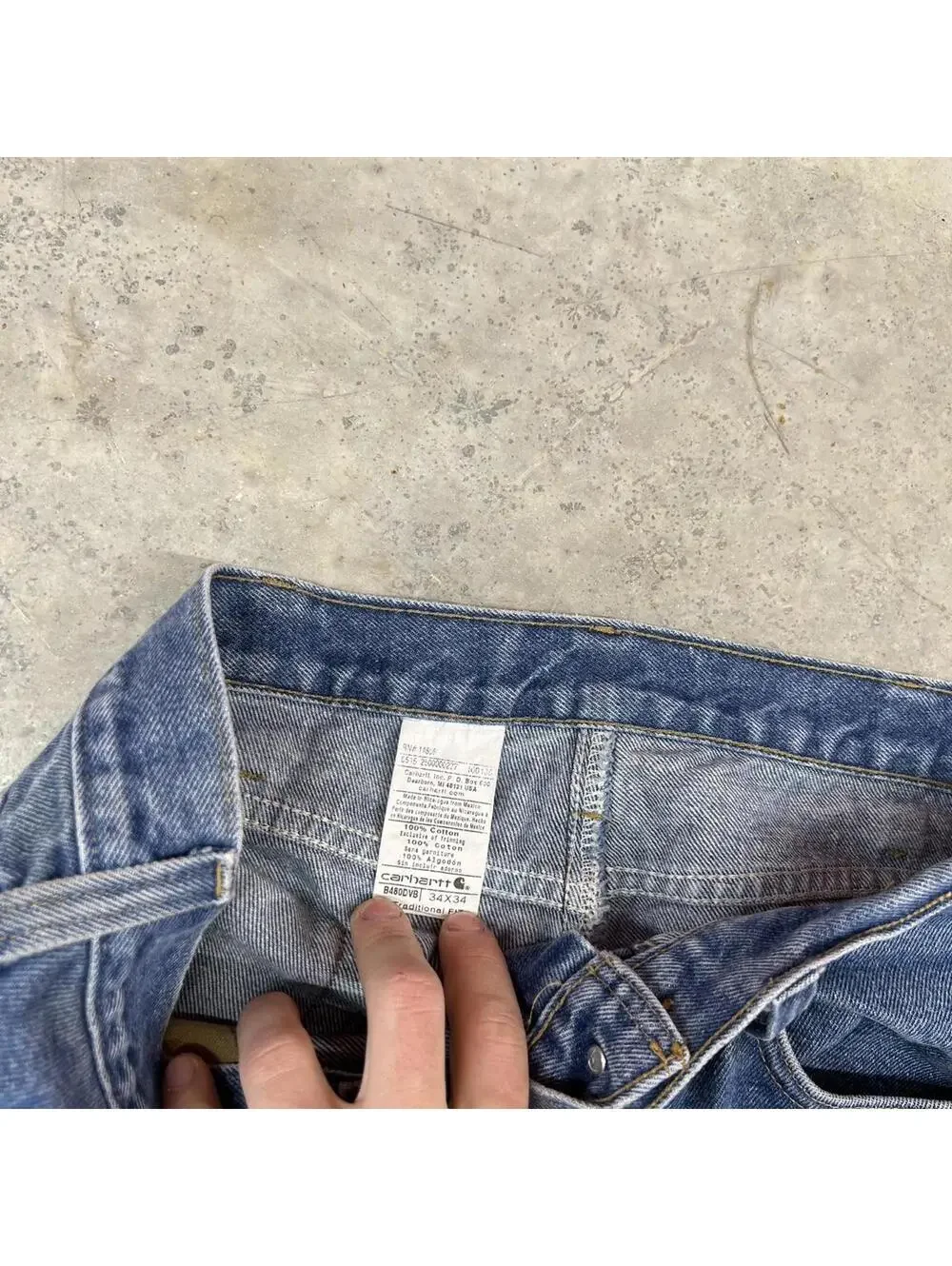 vintage carhartt faded blue straight leg jeans size 34 x 34